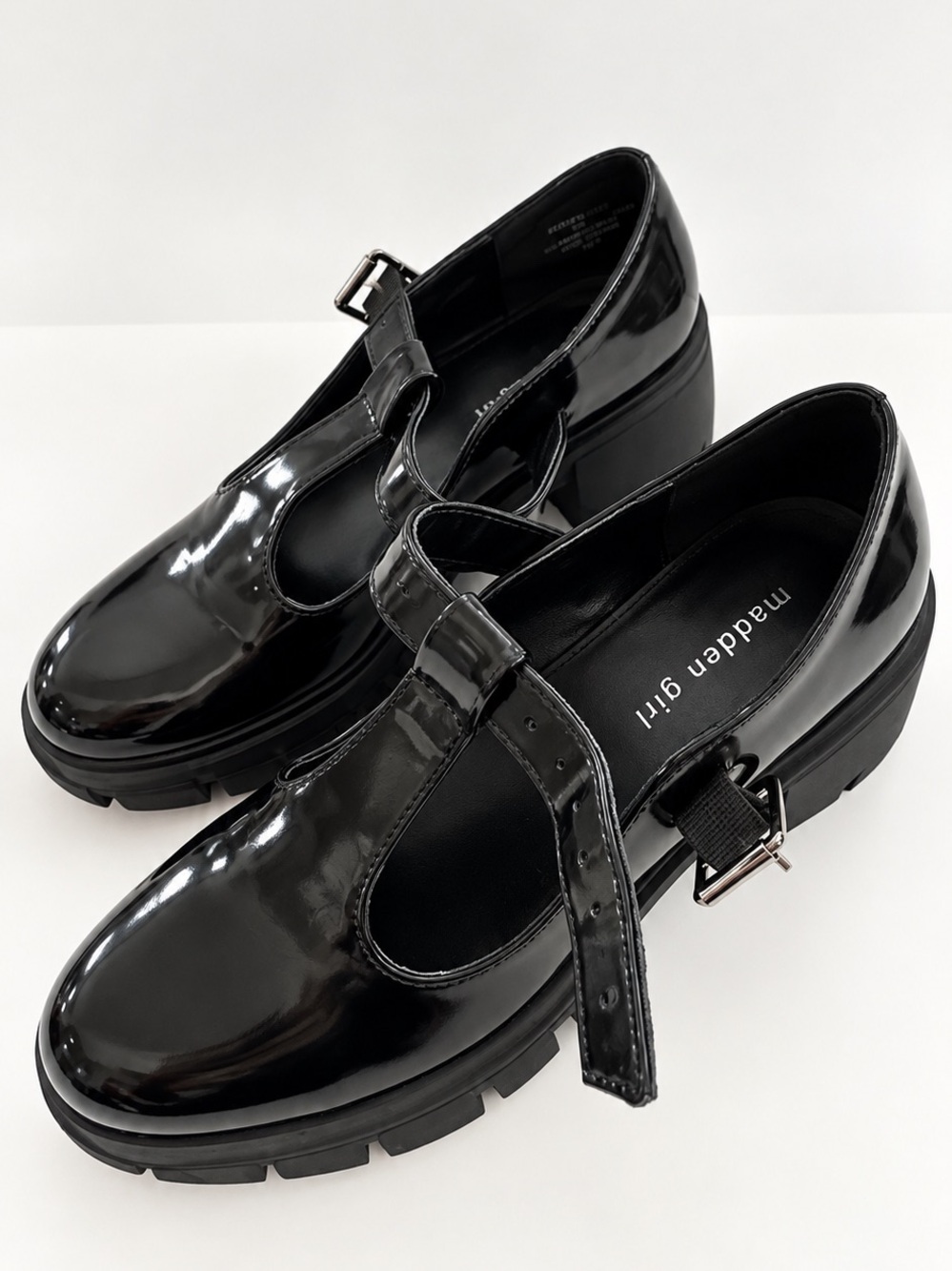Madden Girl Black Patent T-Strap Platform Loafers